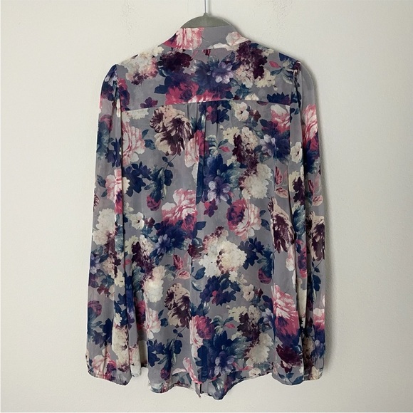 Bellatrix Women's Blouse Size Medium Top Long Sleeves Floral Bow Semi-Sheer - Picture 4 of 6